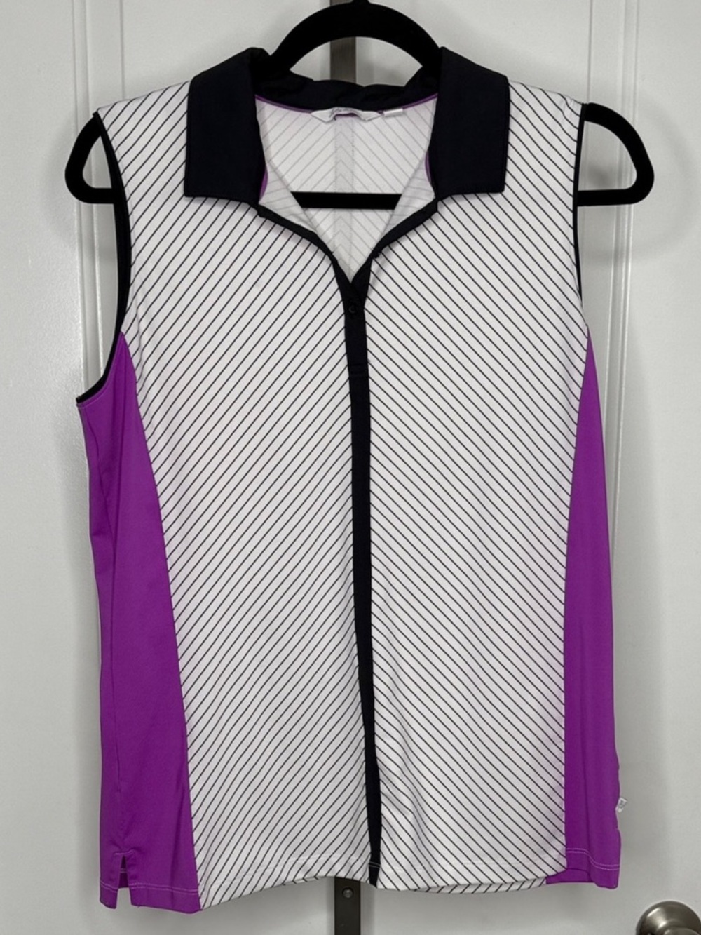 Lady Hagen Purple, Black & White Sleeveless Polo Shirt